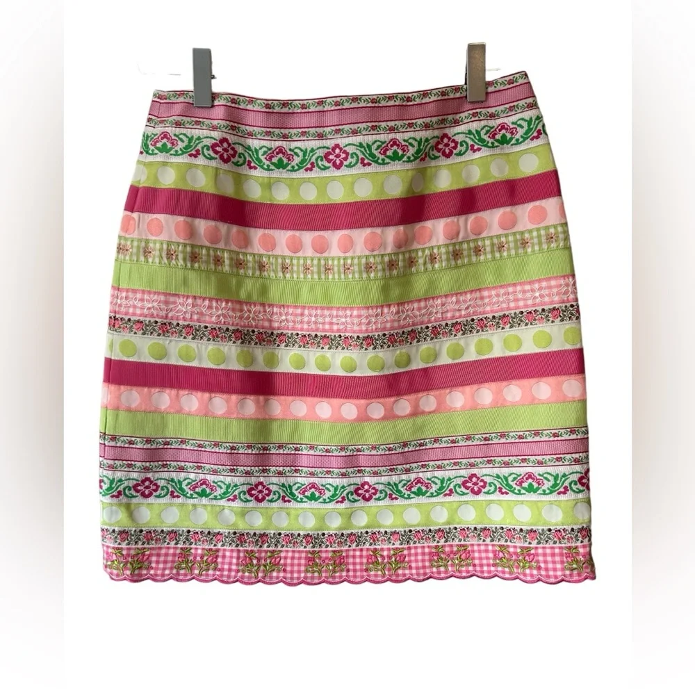Lilly Pulitzer pink & green ribbon skirt size 2 (fits like S) - Picture 1 of 5